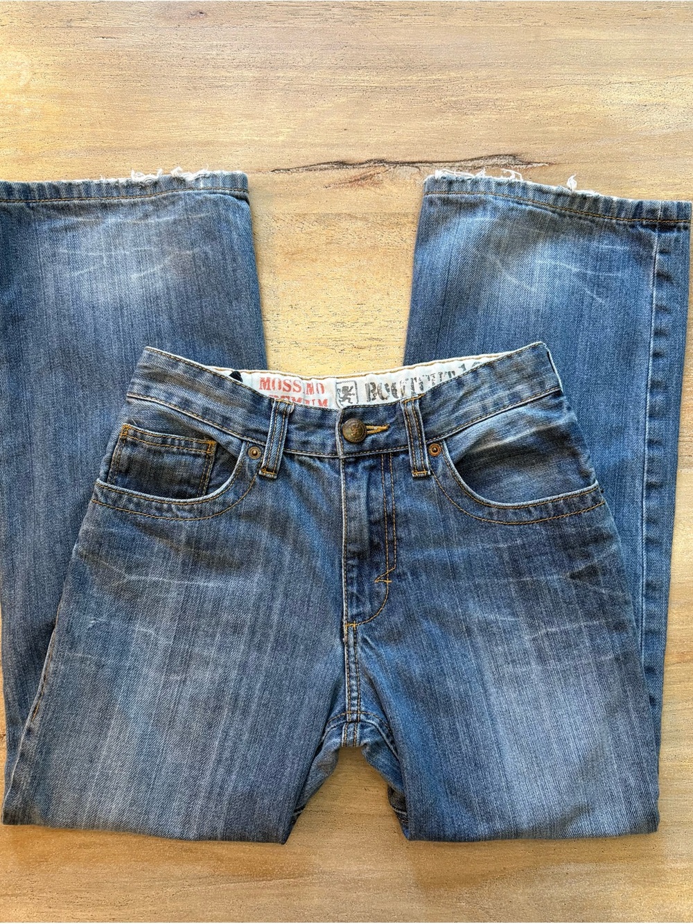 Vintage Y2K Mossimo Distressed Bootcut Jeans Girls 10 Whiskered - Picture 6 of 7